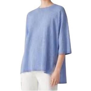 Eileen Fisher Crew Neck Blue Tunic, Organic Linen, Cotton, New with Tags, Sz XL